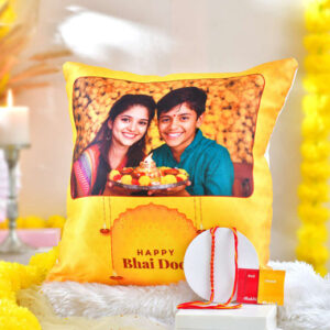 Read more about the article Happy Bhaidooj Photo Cushion – Rakhi.com