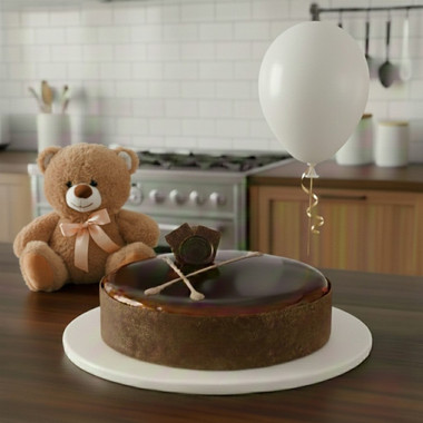 You are currently viewing Caramel Glaze Mud Cake With Brown Teddy & Balloon