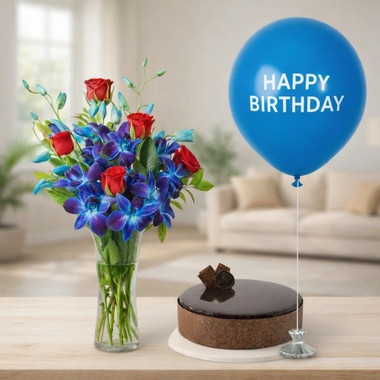 You are currently viewing Red Roses Arrangement With Belgian Choc Mud Cake