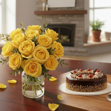 Read more about the article Yellow Cymbidium Roses Bouquet With Mississippi Baked Cake