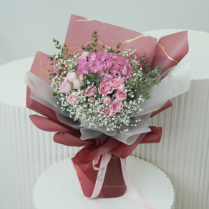 Read more about the article Pink Hydrangea & Baby Roses Bouquet Online UAE