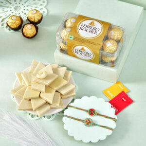 Read more about the article 2 Golden Rakhi With Almonds & Lindts|Rakhi To USA