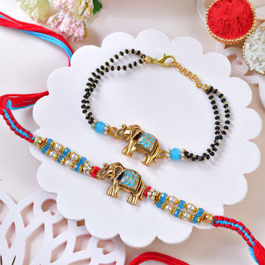 You are currently viewing Royal Elephant Rakhi & Bracelet Combo Set