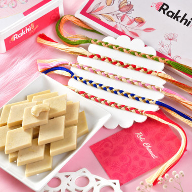 You are currently viewing Elegant Braided Rakhi Set with Kaju Katli