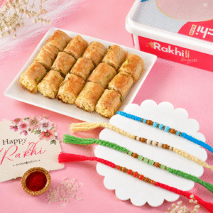 Read more about the article Royal Rakhi Set with Baklawa Sweet