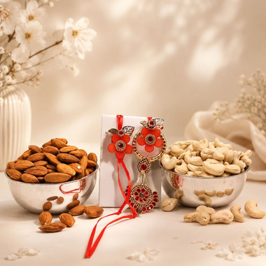 Read more about the article Blue and pink floral design Rakhi With Dry Fruits