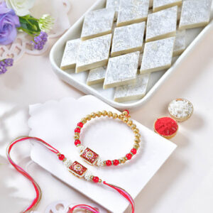 Read more about the article Imperial Red Bhaiya Bhabhi Rakhi With Kaju Katli