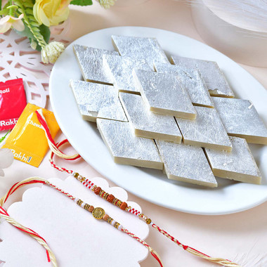 Read more about the article Sacred Rudraksha Rakhi Set with Kaju Katli