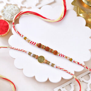 Read more about the article Sacred Rudraksha & Spiral Charm Rakhi Set