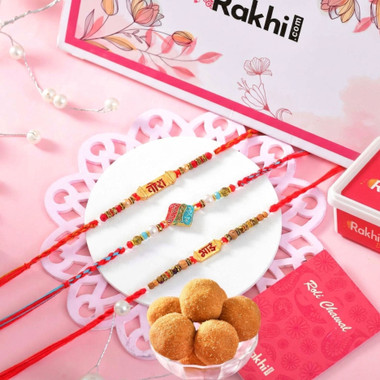 You are currently viewing Set of 3 Brother Rakhi with Besan Laddoo